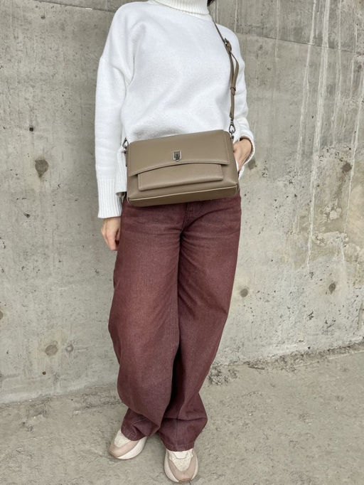 Женская кожаная сумка через плечо 8219 Серо-Бежевый - Sergio valentini фото 8