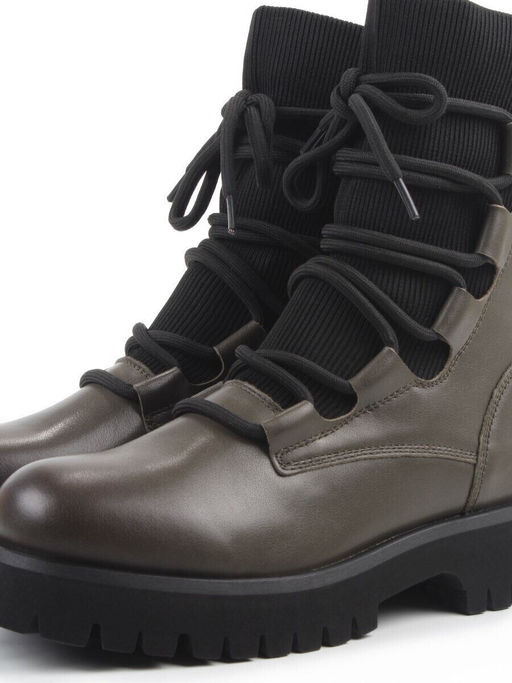 01-XKL21-195R DK. GREEN Ботинки демисезонные женские (натуральная кожа, байка)