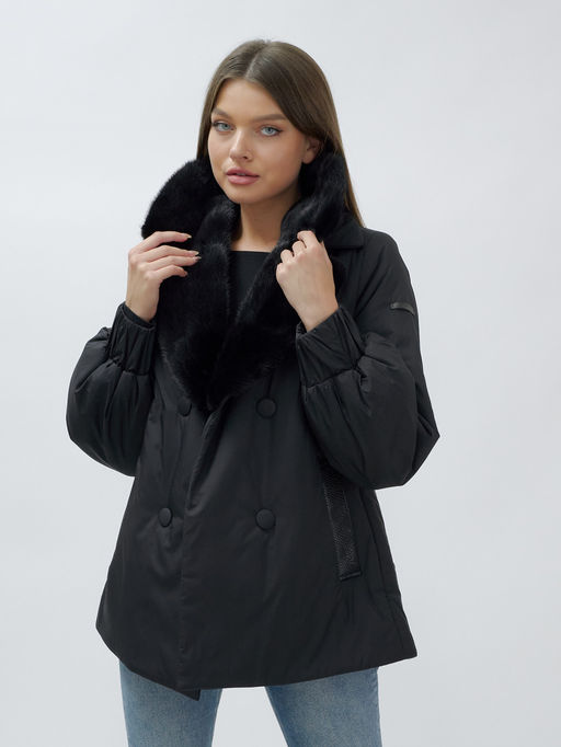 Полупальто зимнее женское с норкой люкс класса черного цвета 8632Ch - Mtforce фото 23