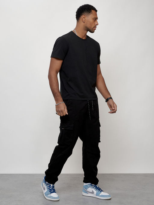 Джинсы карго мужские с накладными карманами черного цвета 2421Ch