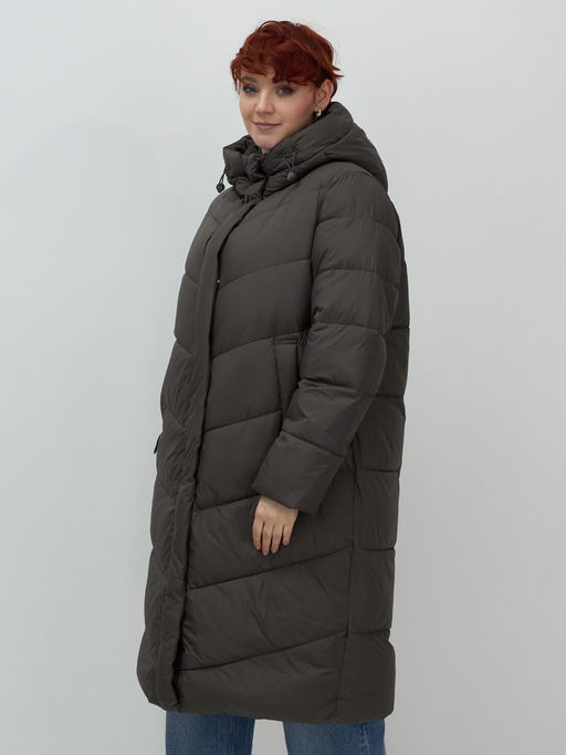 Пальто зимнее утепленное с капюшоном женское темно-коричневого цвета 7623TK - Visdeer фото 5
