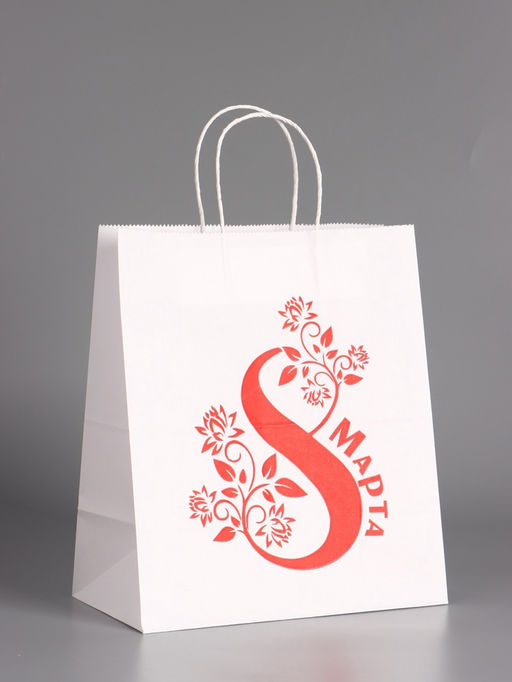 Пакет бумажный подарочный, «С 8 марта Цветочек», белый, 24×14×28 см