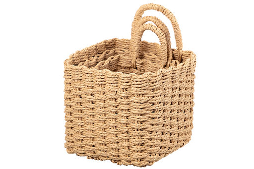 Набор 3 плетеных корзин, 1 корзинка 13*13*20см, 1 корзинка 16*16*23см, 1 корзинка 19*19*26см, солом