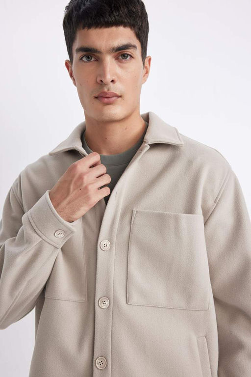 Шерстяная куртка-рубашка с воротником-поло Relax Fit - Defacto фото 8