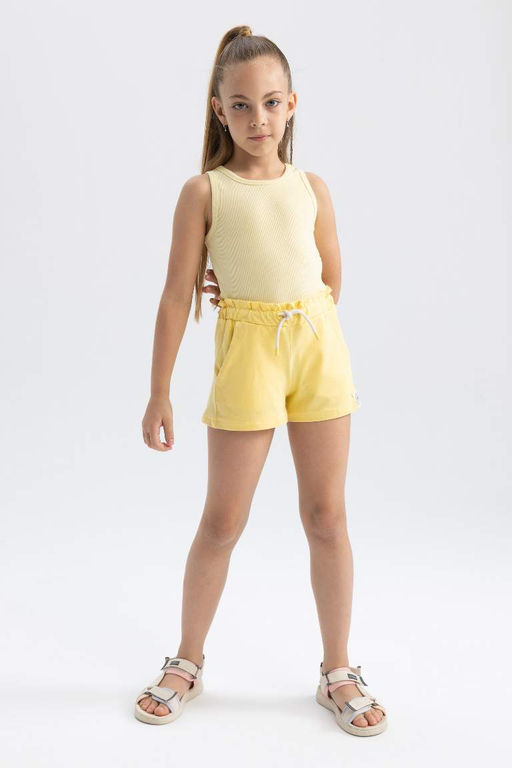 Хлопковые шорты для девочек в бумажном пакете - Defacto фото 3