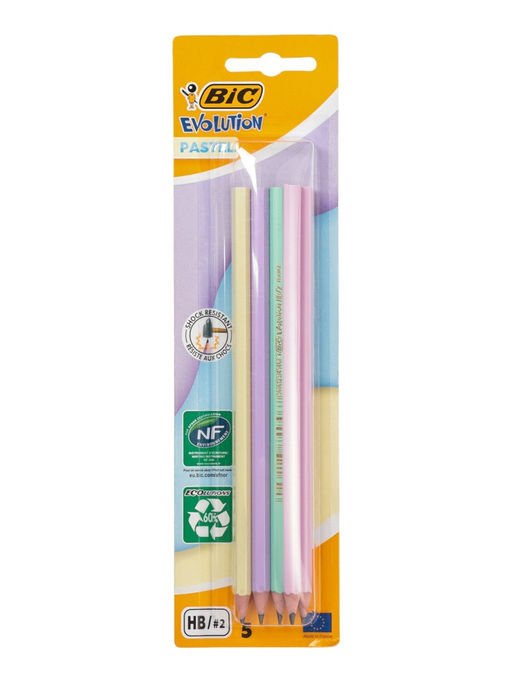 Цена за 2 шт. Карандаши чернографитные BIC HB Evolution «Пастель», набор 5 штук, пластиковые