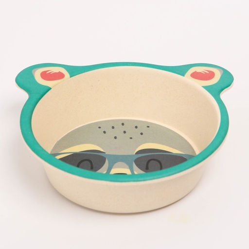 Набор детской бамбуковой посуды Енотик, тарелка, миска, стакан, приборы, 5 предметов - Крошка я фото 5