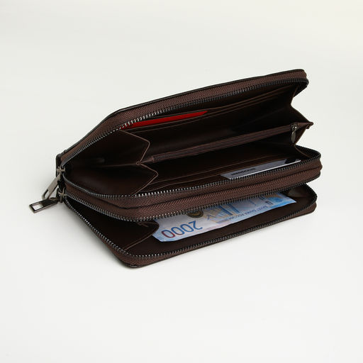 Портмоне-клатч мужской на молнии TEXTURA, два отделения, с ручкой, коричневое