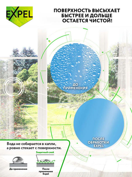 Expel Спрей для мытья стёкол и зеркал (Антидождь), 450 мл  фото 3