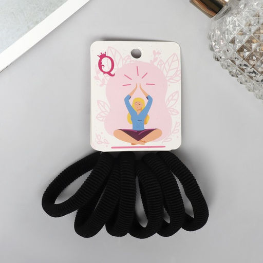 Цена за 6 шт. Резинки для волос «Вероника», набор 6 шт., йога, 4 см, чёрные