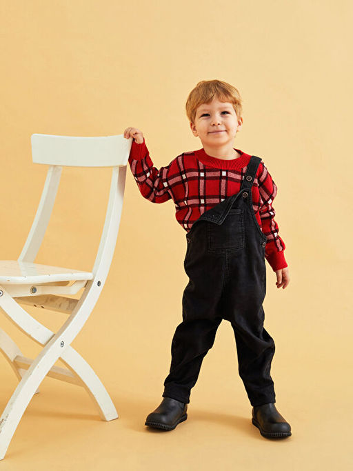 Bisiklet Yaka Uzun Kollu Ekose Desenli Erkek Bebek Triko Kazak - Waikiki фото 2