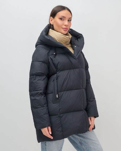 Куртка двубортная женская зимняя с капюшоном черного цвета 7736Ch Бренд: Visdeer  фото 4