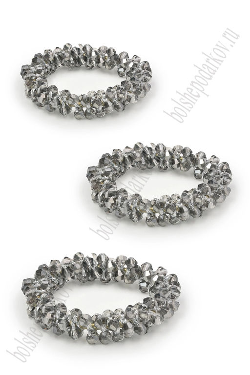 Резинки с бусинами для волос 5 см (3 шт) SF-8011, серебро