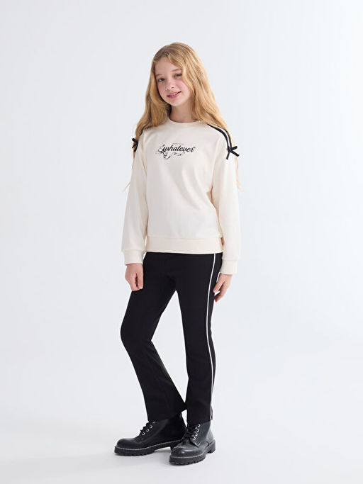 Bisiklet Yaka Bask?l? K?z ?ocuk Sweatshirt