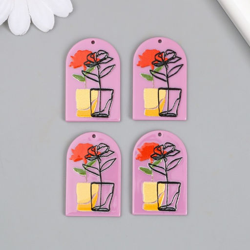 Цена за 4 шт. Декор для творчества акрил Роза в стакане, 0.2?2.6?3.9 см