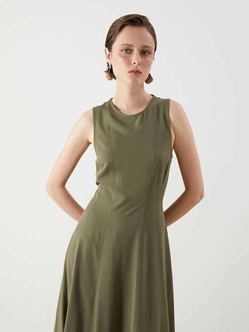 Bisiklet Yaka A Kesim Keten Kar???ml? Elbise