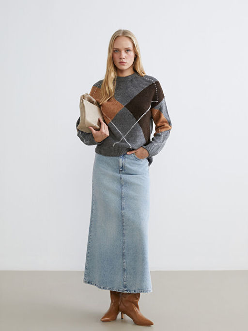 Baklava Desenli Kad?n Triko Kazak