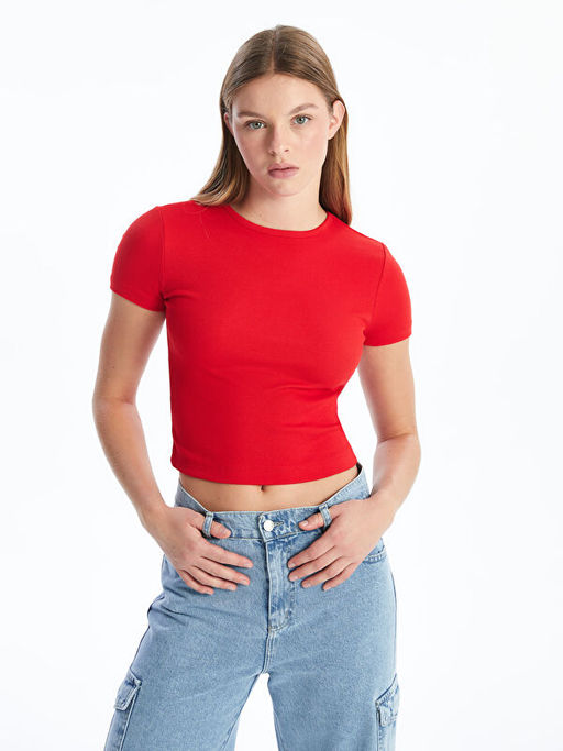 Bisiklet Yaka Dokulu Kad?n Ti??rt