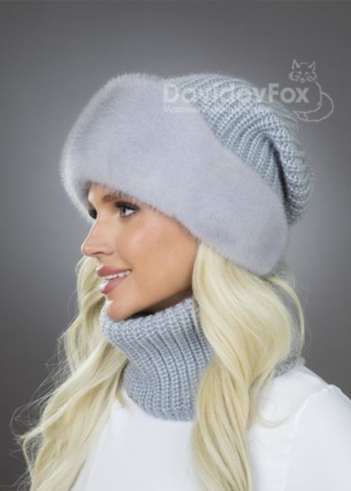 Шапка Ника норка трикотаж сапфир