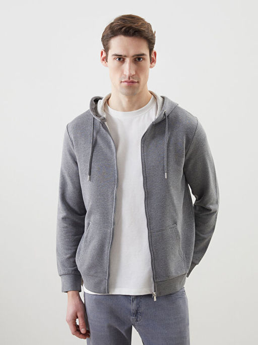 Kap??onlu Uzun Kollu Erkek Fermuarl? Sweatshirt
