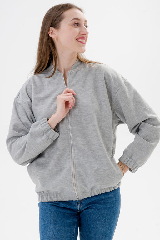 Бомбер из коттон фита серый меланж макси - Амадэль фото 4