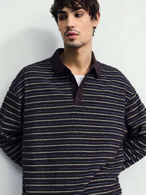 Джемпер с воротником поло в полоску / Zarina фото 6