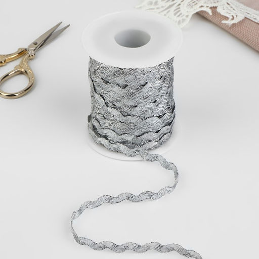 Тесьма отделочная «Вьюнчик», 5 мм, 27±1 м, цвет серебряный