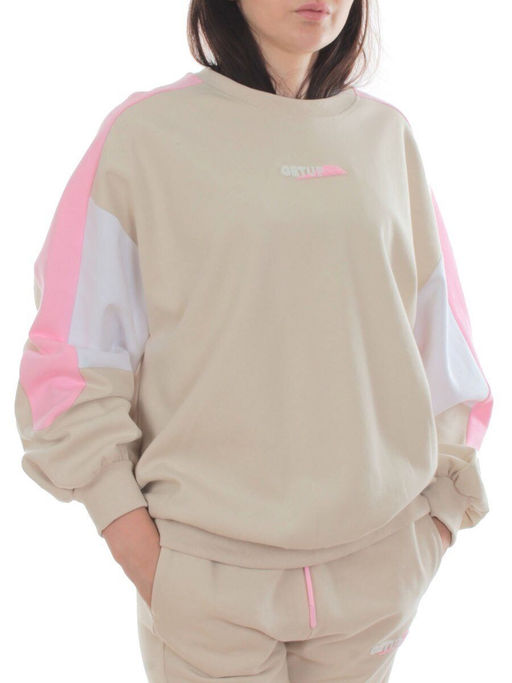 3160/3161 BEIGE/PINK Костюм спортивный женский (95% хлопок, 5% эластан)
