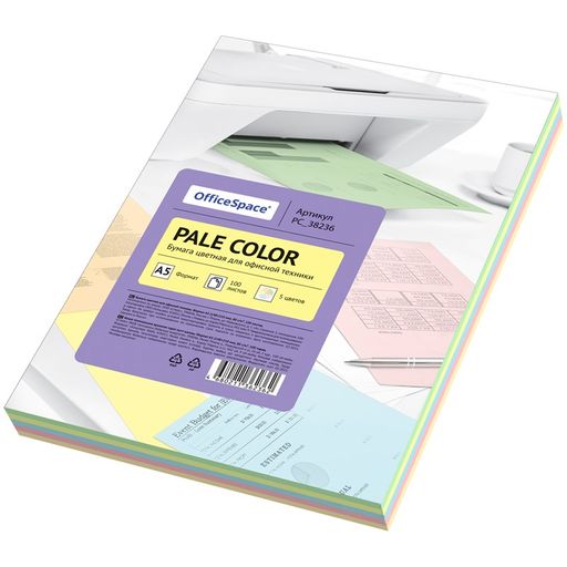 Бумага "OfficeSpace. Pale Color" А5, 80г/м, 100л./5цв. (PC_38236)