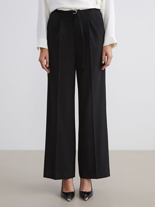 Beli Kemerli Geni? Pa?a Kad?n Pileli Pantolon