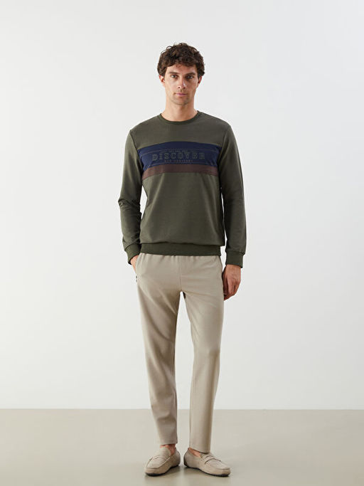 Bisiklet Yaka Uzun Kollu Bask?l? Erkek Sweatshirt