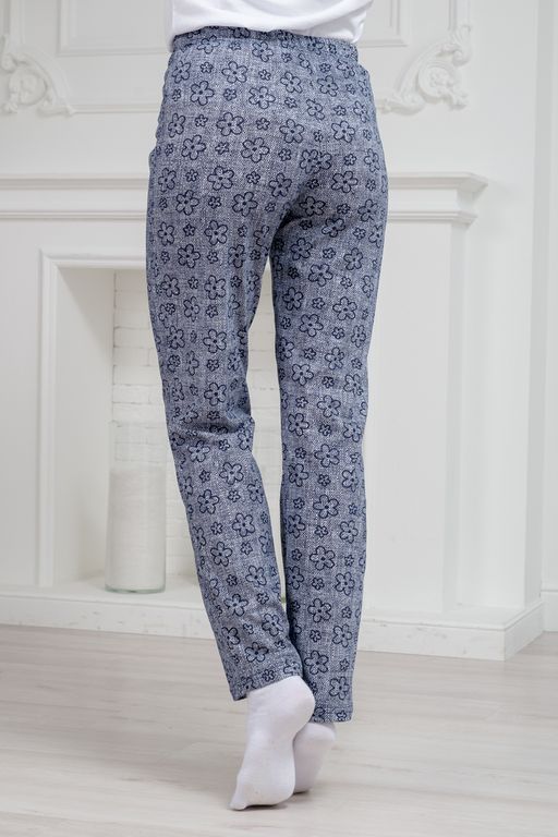 Брюки женские домашние из кулирки Барокко лен цветы полярная ночь - Амадэль фото 6