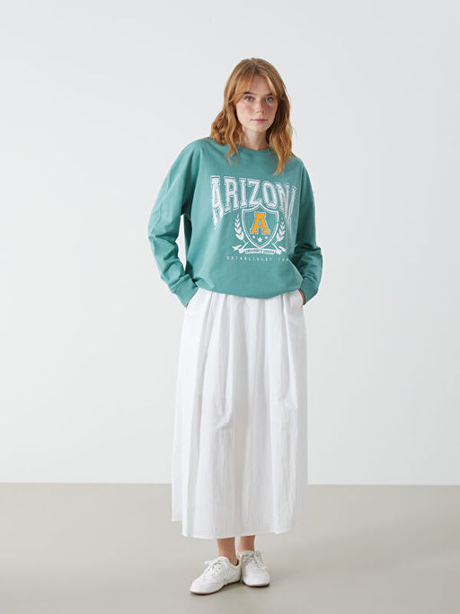 Bisiklet Yaka Bask?l? Kad?n Sweatshirt