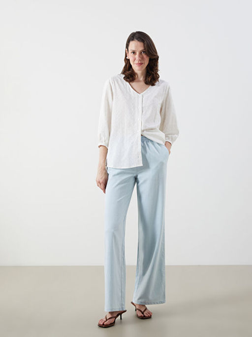 Beli Lastikli Wideleg Kad?n Jean Pantolon