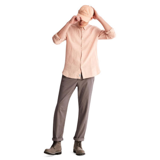 Мужская рубашка Timberland Shirt Mill River Linen Slim розовая  фото 2