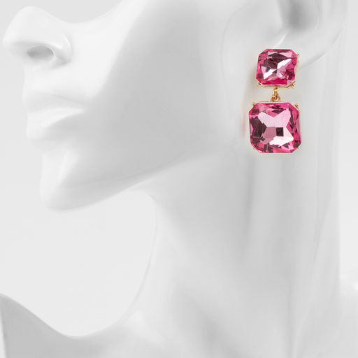 Серьги со стразами Иллюзион полутона квадраты, розовые в золоте - Qf фото 3