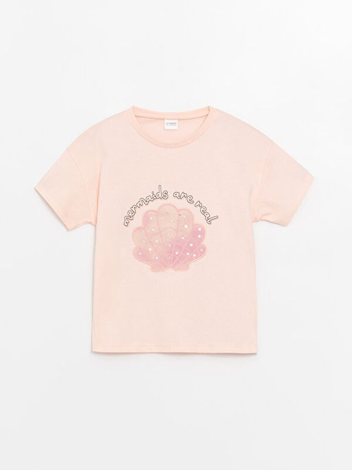 Bisiklet Yaka Bask?l? K?sa Kollu K?z ?ocuk ?ortlu Pijama Tak?m? - Waikiki фото 2