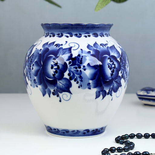 Ваза для цветов «Сирень», h=26 см, фарфор гжель, авт. Киселев А.