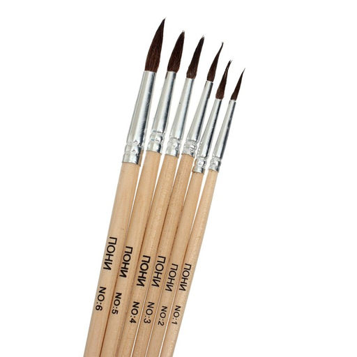 Набор кистей пони 6 штук: № 1, 2, 3, 4, 5, 6, круглые, мягкие - Calligrata фото 2