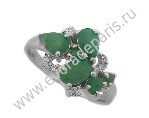 Кольцо из серебра изумруд, куб.циркон., Голландия