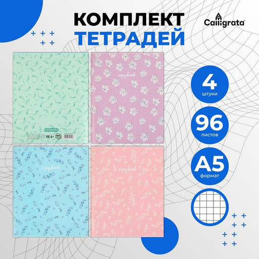 Набор тетрадей 96 листов в клетку Calligrata «Минимализм» обложка мелованный картон, блок офсет, 4 шт.