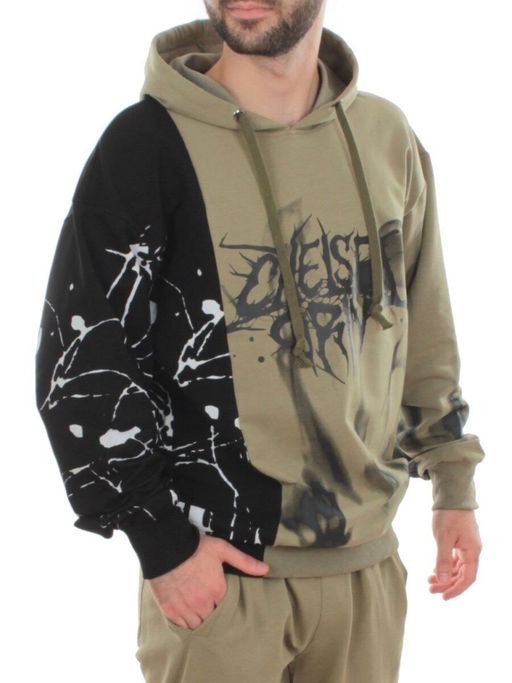 2608 GREEN/BLACK Толстовка мужская (75% хлопок, 20% полиэстер, 5% спандекс)