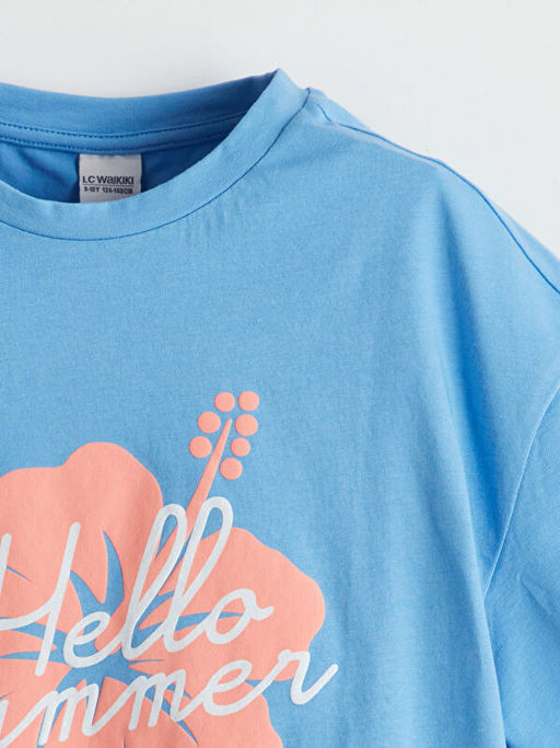 Bisiklet Yaka ?i?ekli Penye K?z ?ocuk Ti??rt