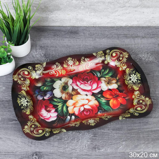 Поднос 30х20 см металл Розы / 6987A /уп 100/бордо - Галеонтрейд фото 2