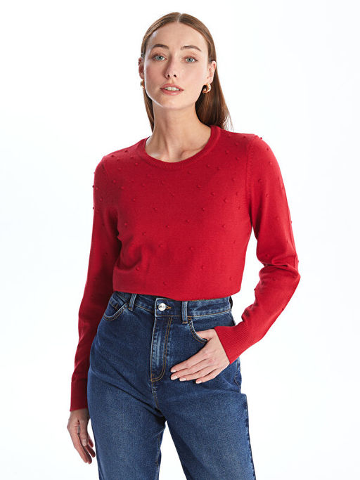 Bisiklet Yaka Kendinden Desenli Uzun Kollu Kad?n Triko Kazak - Waikiki фото 3