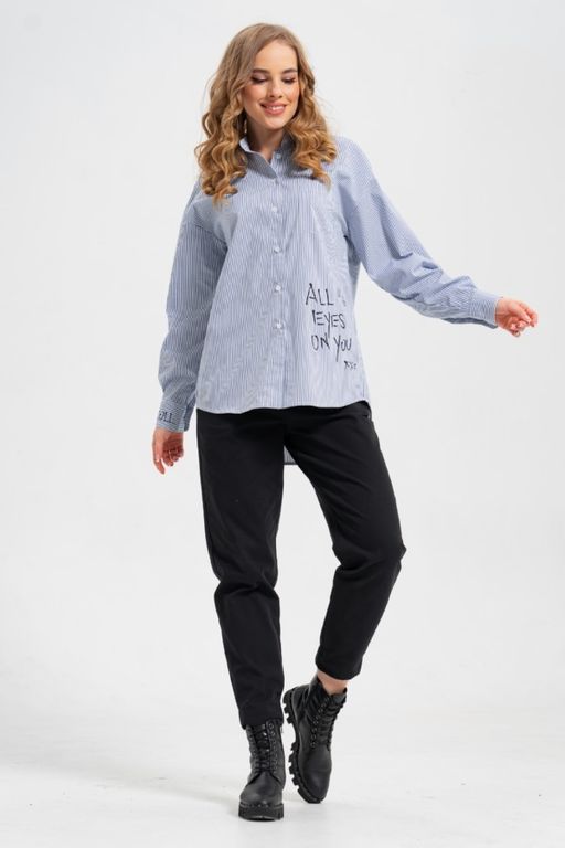 рубашка из тонкого хлопка в стиле OVERSIZE    с кокеткой на спине - А+б коллекция фото 6