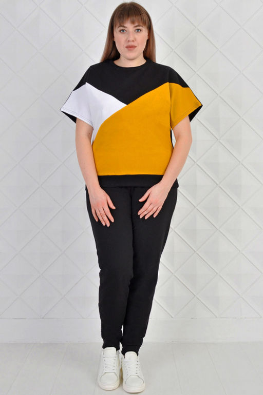 Арт. 2343 Костюм с брюками женский 50-58 (5 шт) Цвет:верх-черный, белый, горчичный, низ-черный - Калинка фото 13