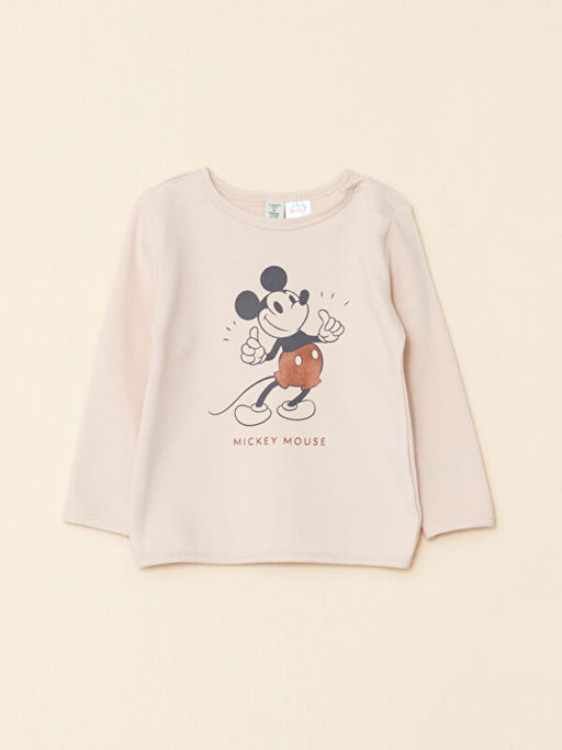 Bisiklet Yaka Uzun Kollu Mickey Mouse Bask?l? Organik Pamuklu Erkek Bebek Sweatshirt ve Pantolon 2li Tak?m - Waikiki фото 2