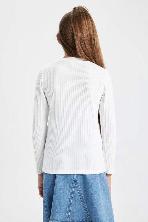 Облегающая футболка в рубчик с длинными рукавами для девочек - Defacto фото 7