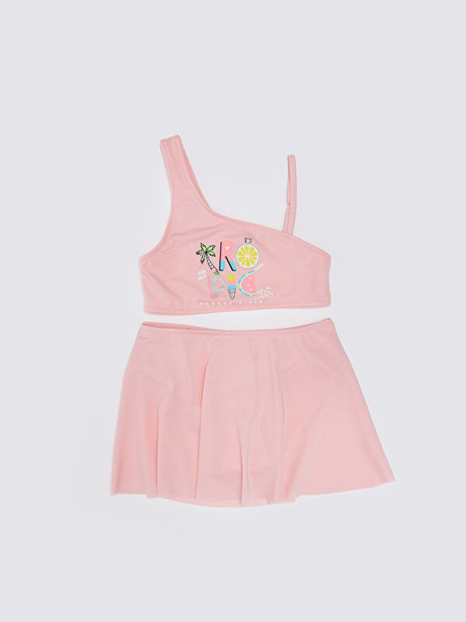 Bask?l? K?z ?ocuk Etekli Bikini